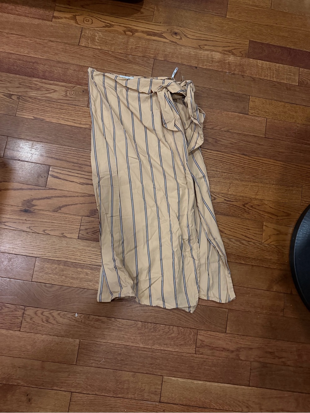 Milkwhite Striped Wrap Midi Skirt in Beige